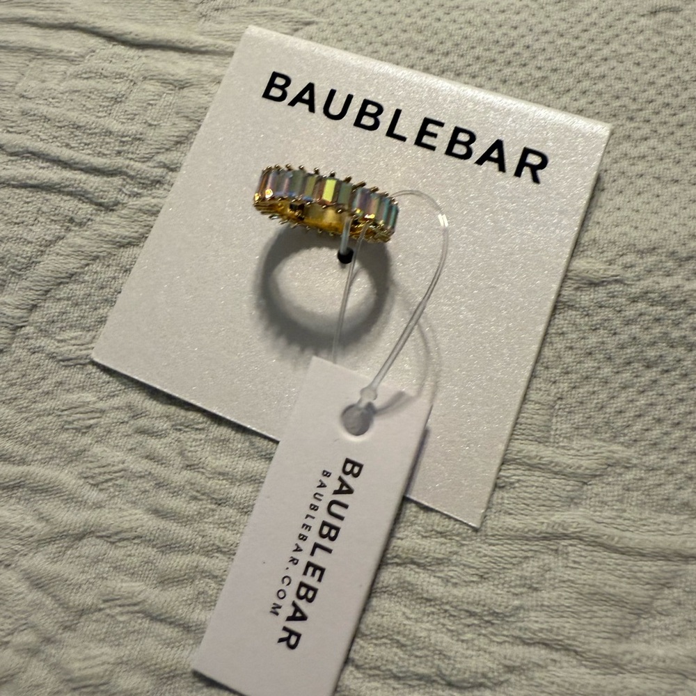 BaubleBar Gold with iridescent crystals Ring. Size 6 I believe